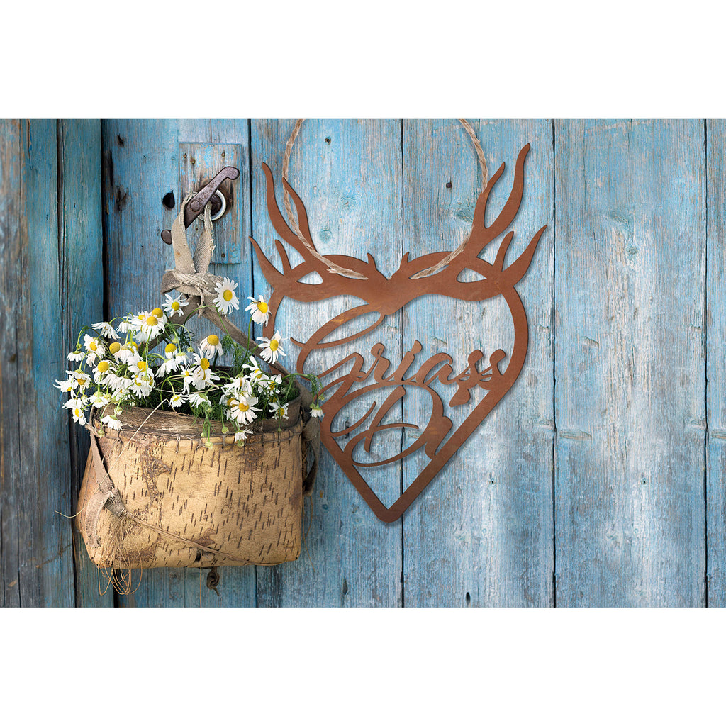 Türschmuck in Herzform - Griaß Di - in Edelrostdesign Türdeko Gartendeko Wanddeko