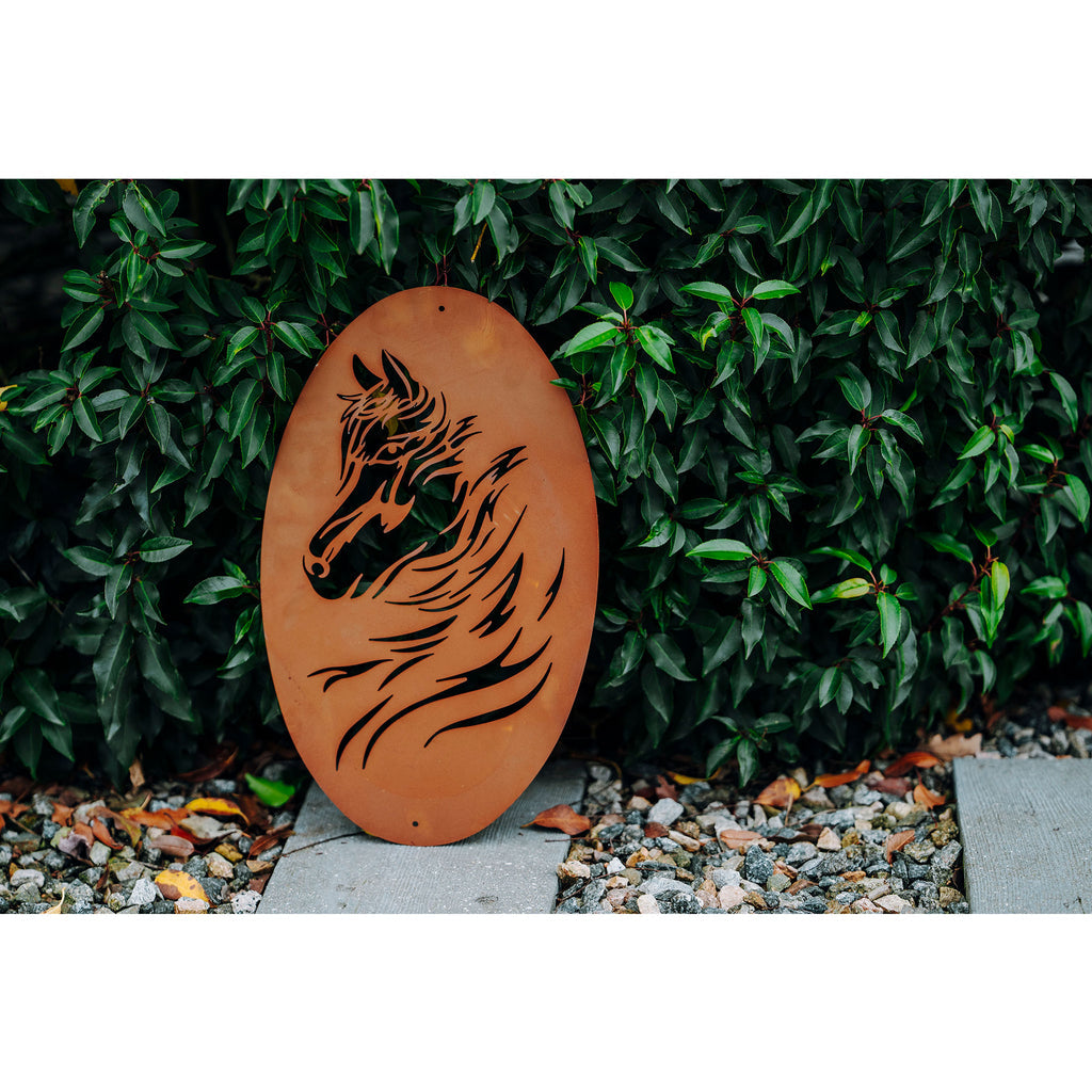 Wandbild Mustang - Edelrost Wandbild mit Kopf eines Mustang Rost Deko Pferde