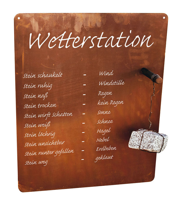 Moderne Wetterstation aus Edelrost zum Hängen Gartendeko Rost Schild Rostdeko