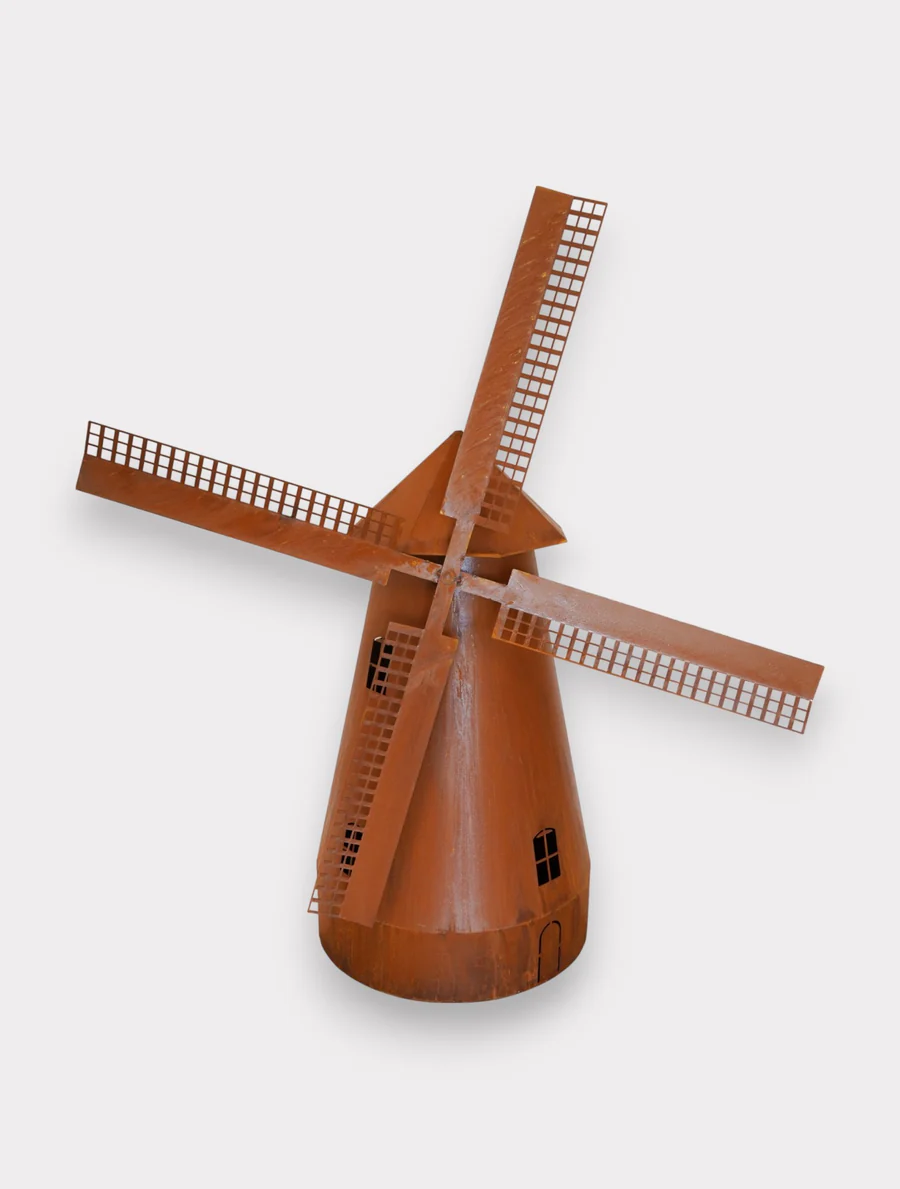 Garten Windmühle Metall Rostoptik 120 cm – Vintage Deko mit drehbaren Flügeln