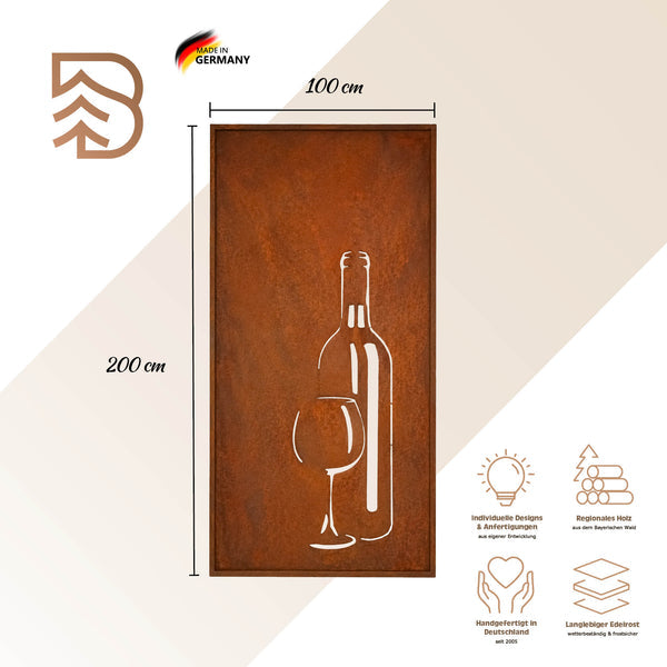 Parawand Wein Edelrost Sichtschutzwand Wein 200 × 100 cm  Gartentrennwand