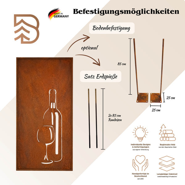Parawand Wein Edelrost Sichtschutzwand Wein 200 × 100 cm  Gartentrennwand