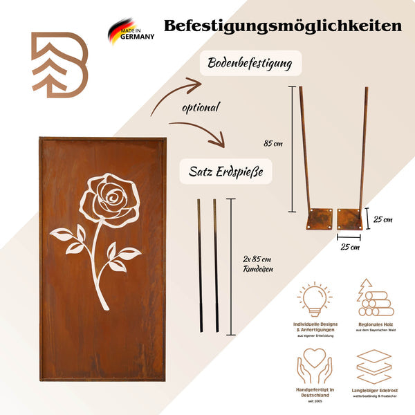Edelrost Sichtschutzwand Rose 200 × 100 cm – Parawand für Garten