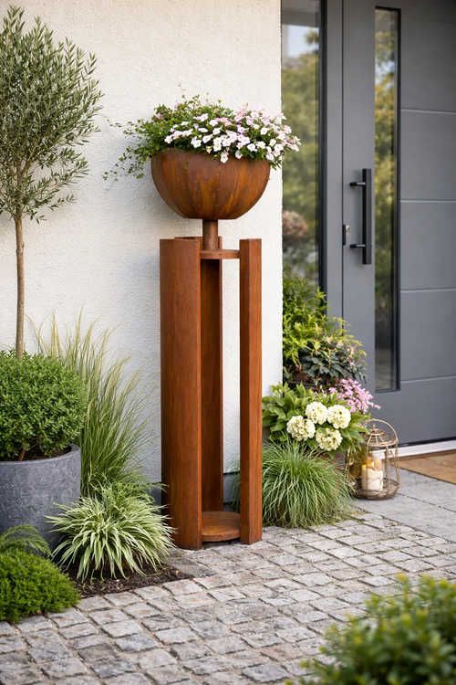 Edelrost Säule Athen inkl. Schale Gartensäule Pflanzsäule Dekosäule 120 cm hoch
