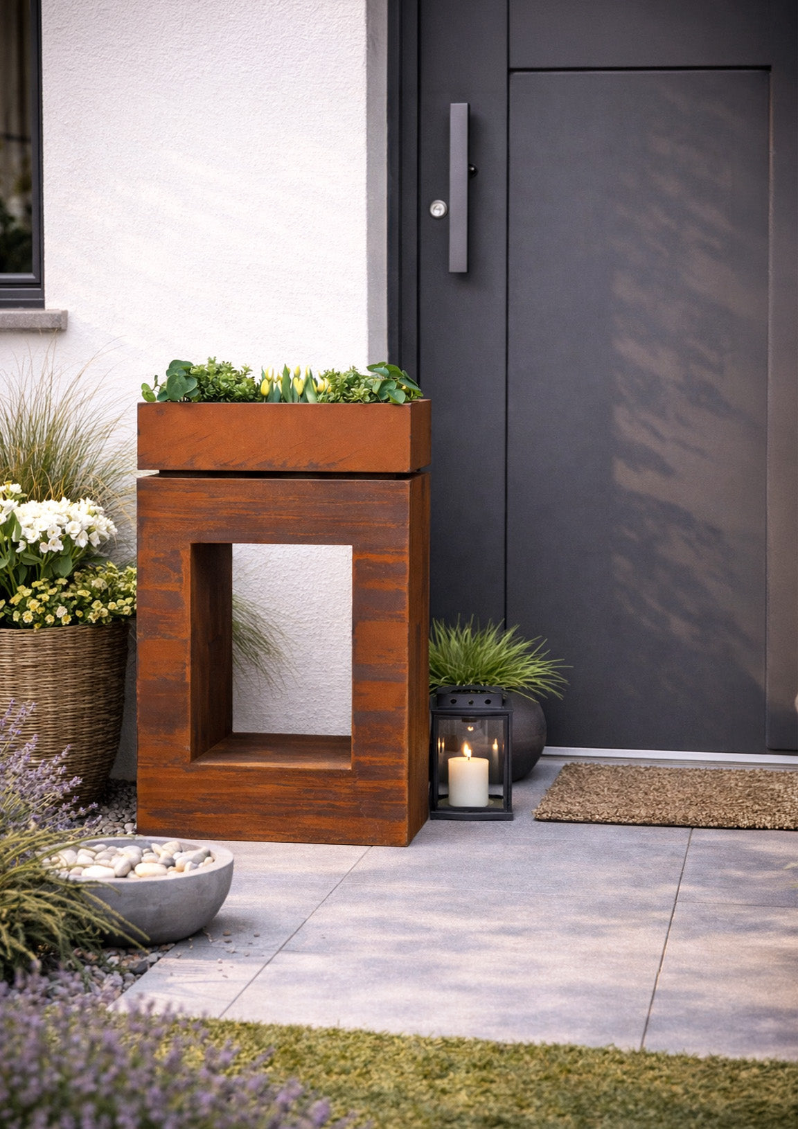 Pflanzsäule Edelrost mit Pflanzschale – Luzern komplett Set für Garten & Eingang