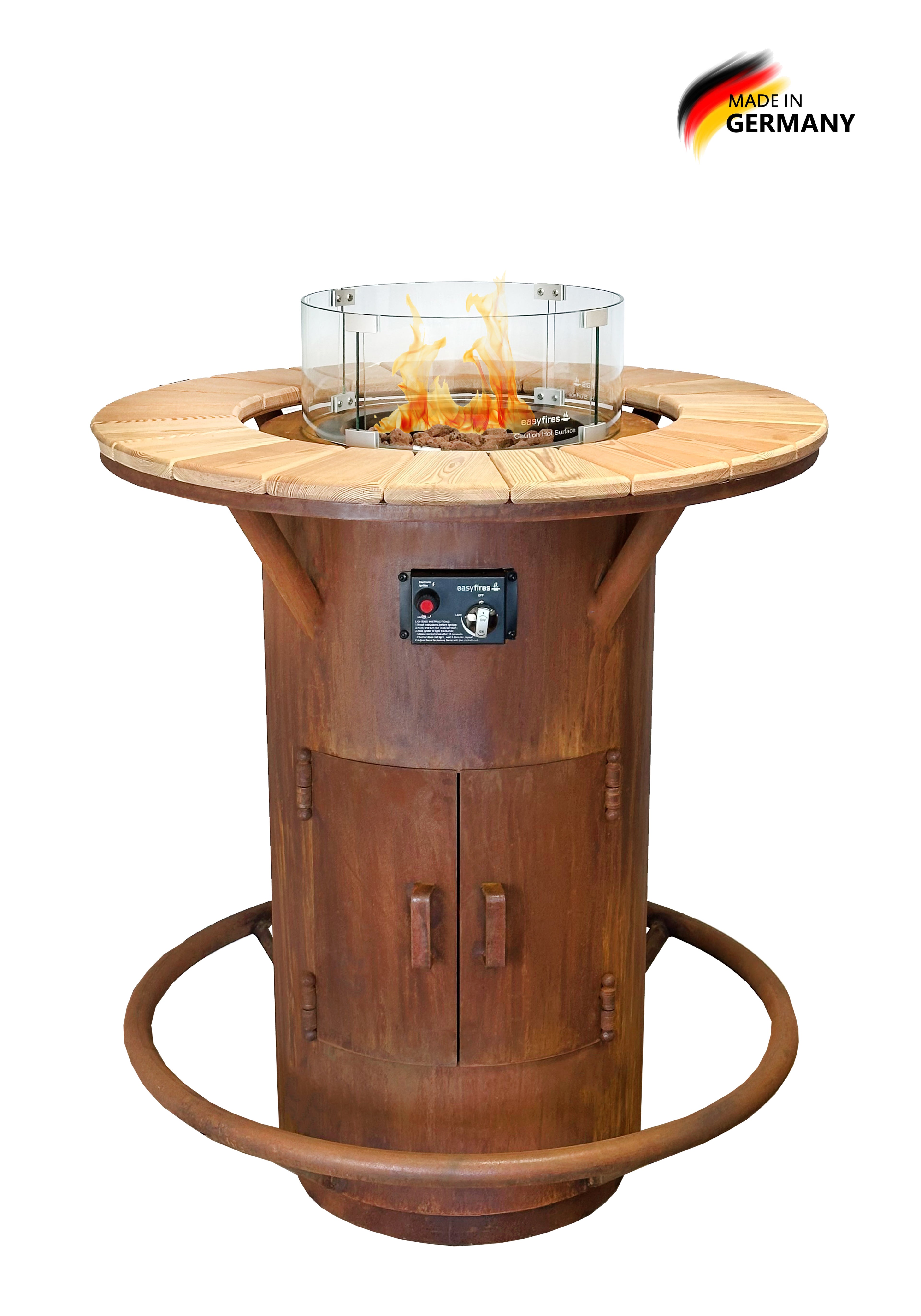 Stehtischofen Gasfeuer Ambiente Outdoor Gaskamin mit Tischfunktion Gastrofeuer