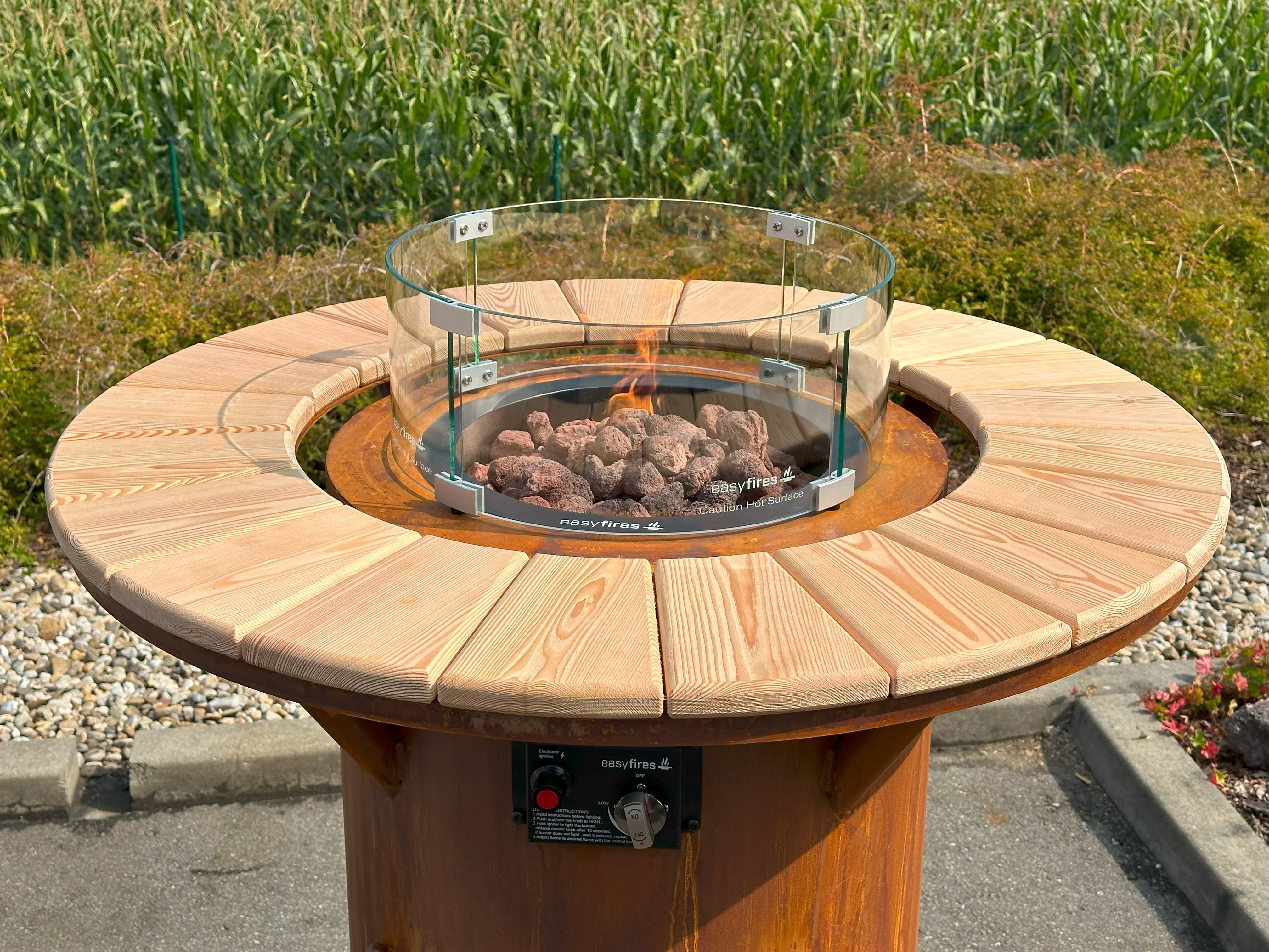 Stehtischofen Gasfeuer Ambiente Outdoor Gaskamin mit Tischfunktion Gastrofeuer