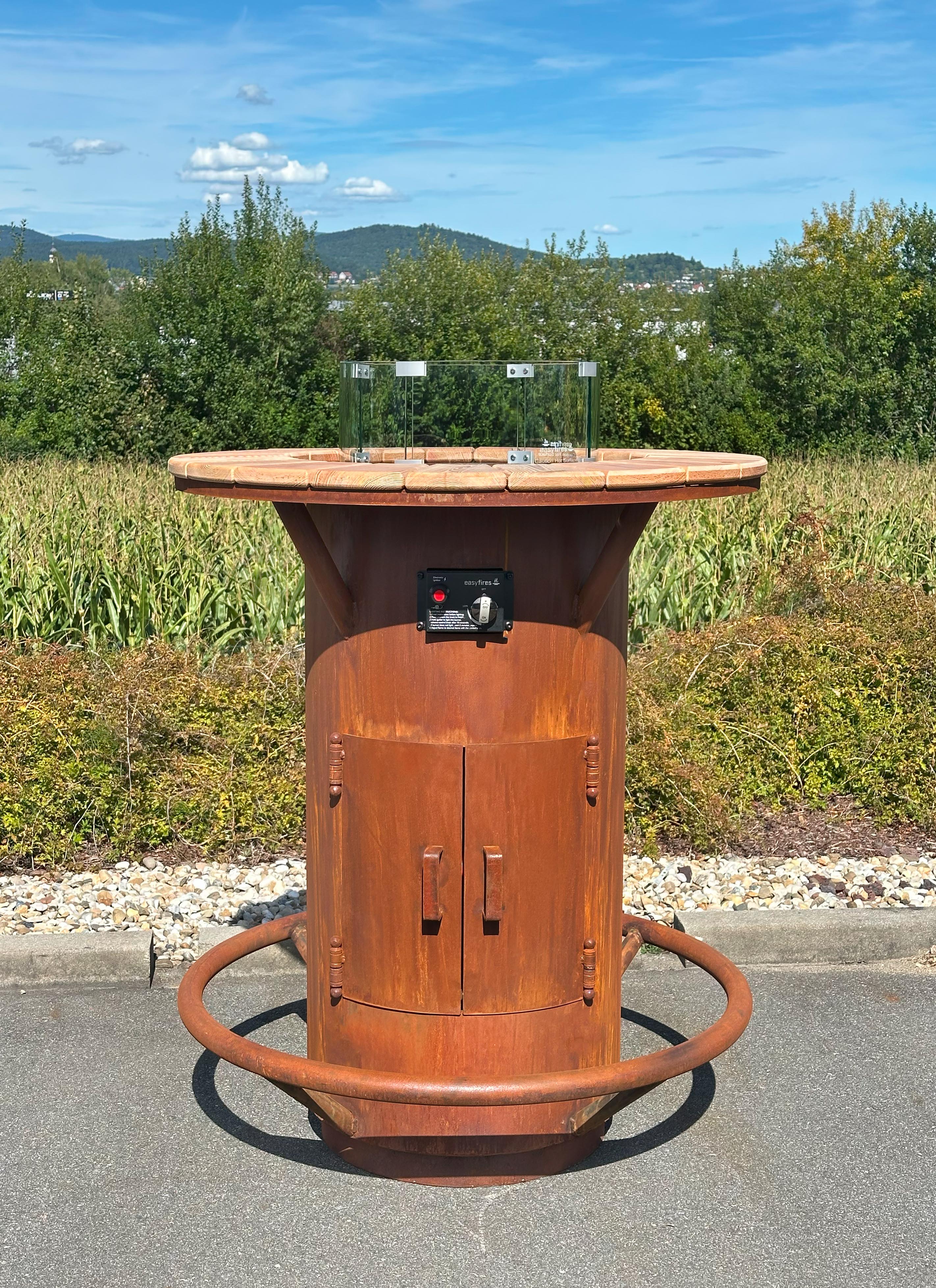 Stehtischofen Gasfeuer Ambiente Outdoor Gaskamin mit Tischfunktion Gastrofeuer