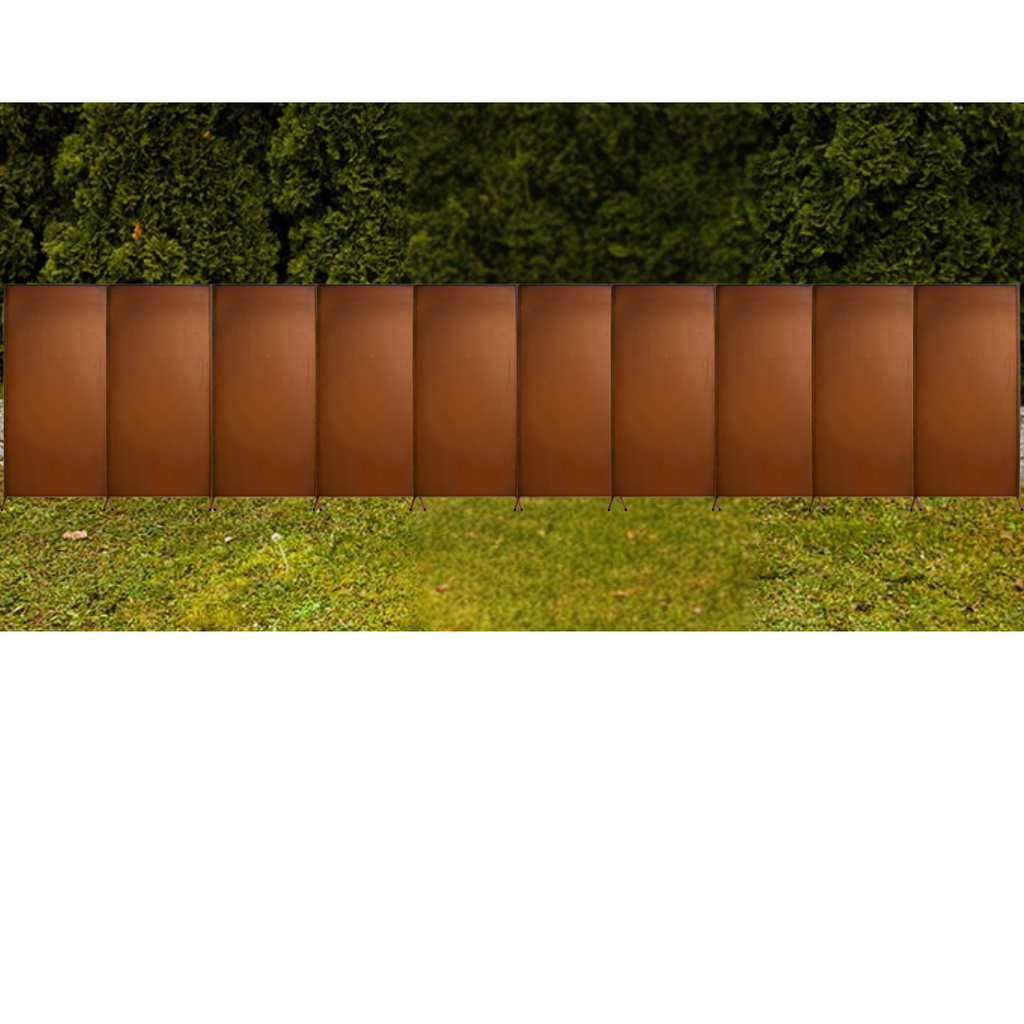 Sichtschutzzaun Metall 10 m Edelrost – 100 % blickdicht & modern, 10er Set