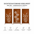 Sichtschutzwand Edelrost 3er Set – Windhauch & Schilf Gartenwand