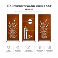 3er Set Edelrost Sichtschutz Schilf & Meer Naturdesign Höhe 200 cm Breite 300 cm