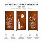 3er Set Edelrost Sichtschutz Schilf & Meer Naturdesign Höhe 200 cm Breite 300 cm