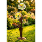 Glasblume Alexandra Edelrost Gartenstele mit handgeblasenen Glastellern 125 cm