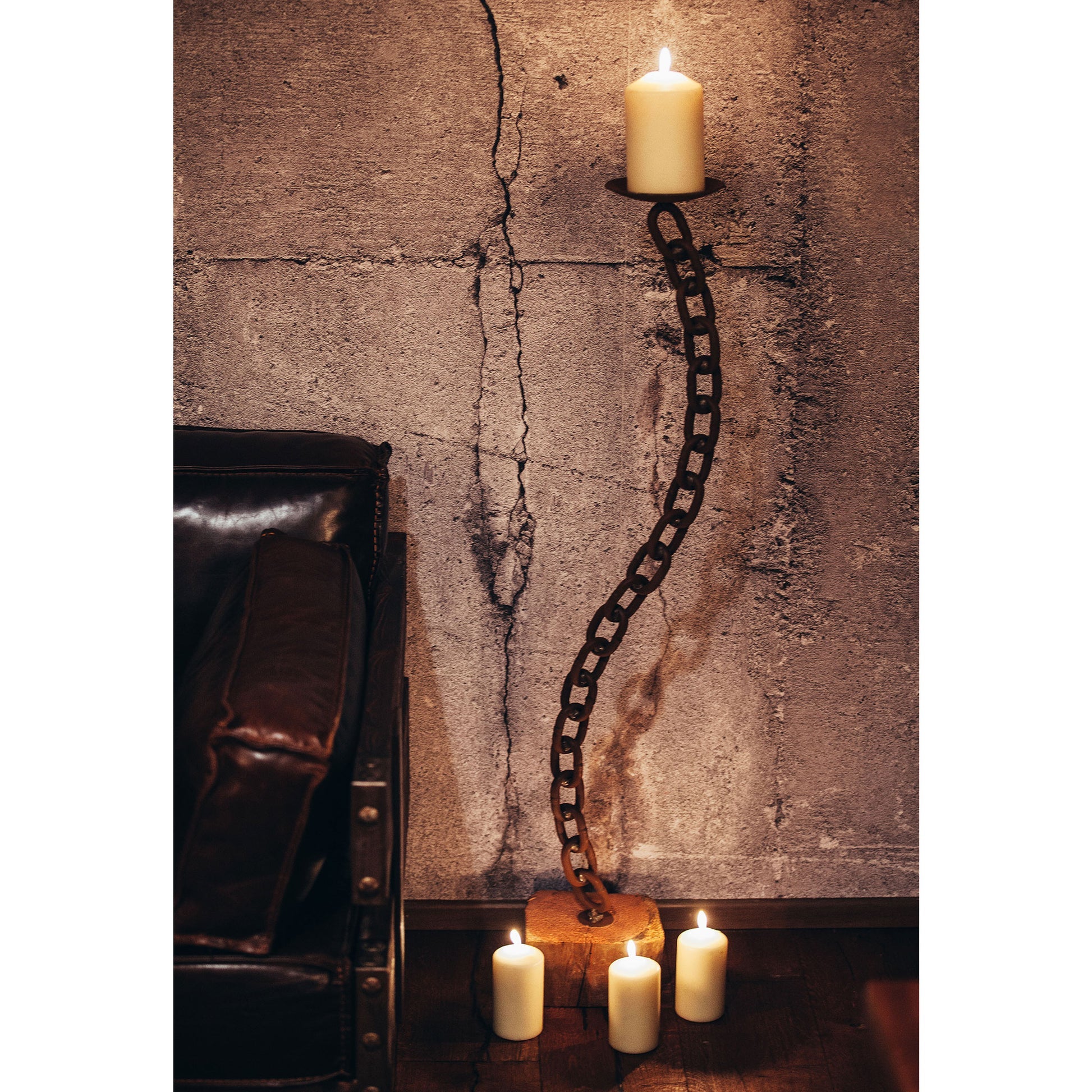 Kerzenständer Kette geschwungen aus Metall im Edelrostdesign Wohndeko Rostdeko