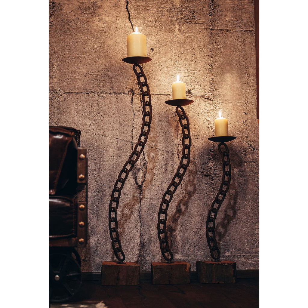 Kerzenständer Kette geschwungen aus Metall im Edelrostdesign Wohndeko Rostdeko