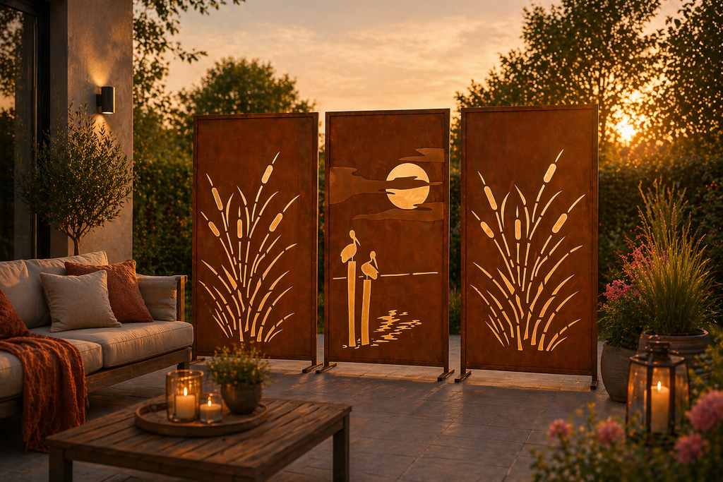 3er Set Edelrost Sichtschutz Schilf & Meer Naturdesign Höhe 200 cm Breite 300 cm