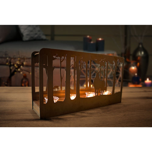 Edelrost "LICHTERKASTEN - WALD" Adventskranz mit Waldmotiv
