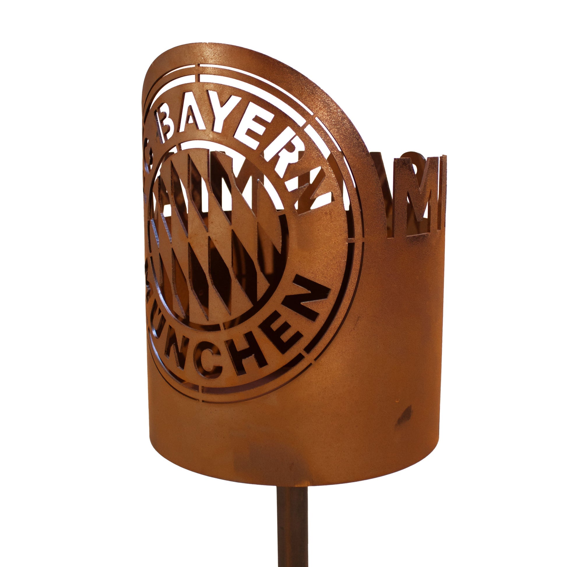 FC Bayern Fackel im Edelrostdesign Gartenfackel aus Metall in Rostoptik