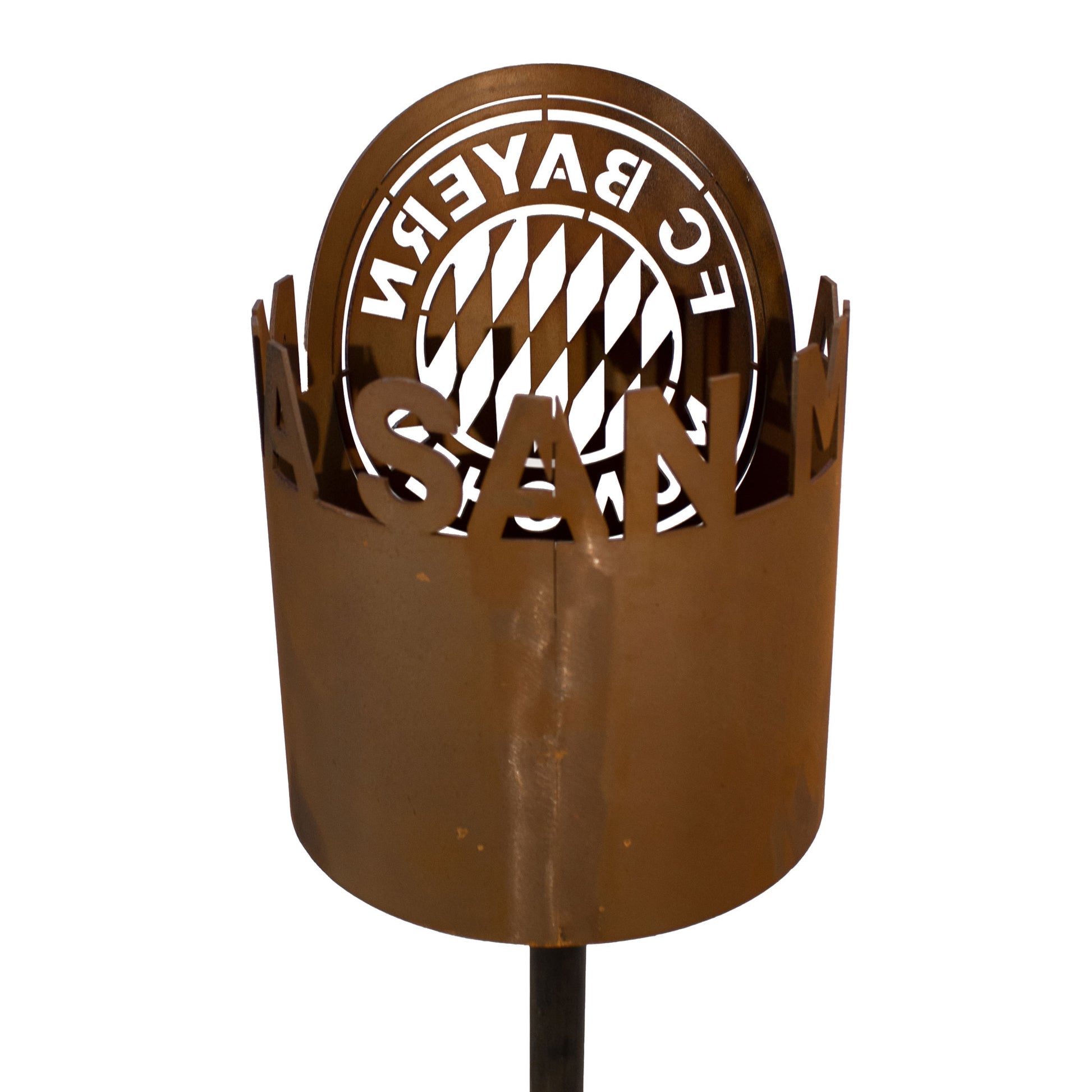 FC Bayern Fackel im Edelrostdesign Gartenfackel aus Metall in Rostoptik