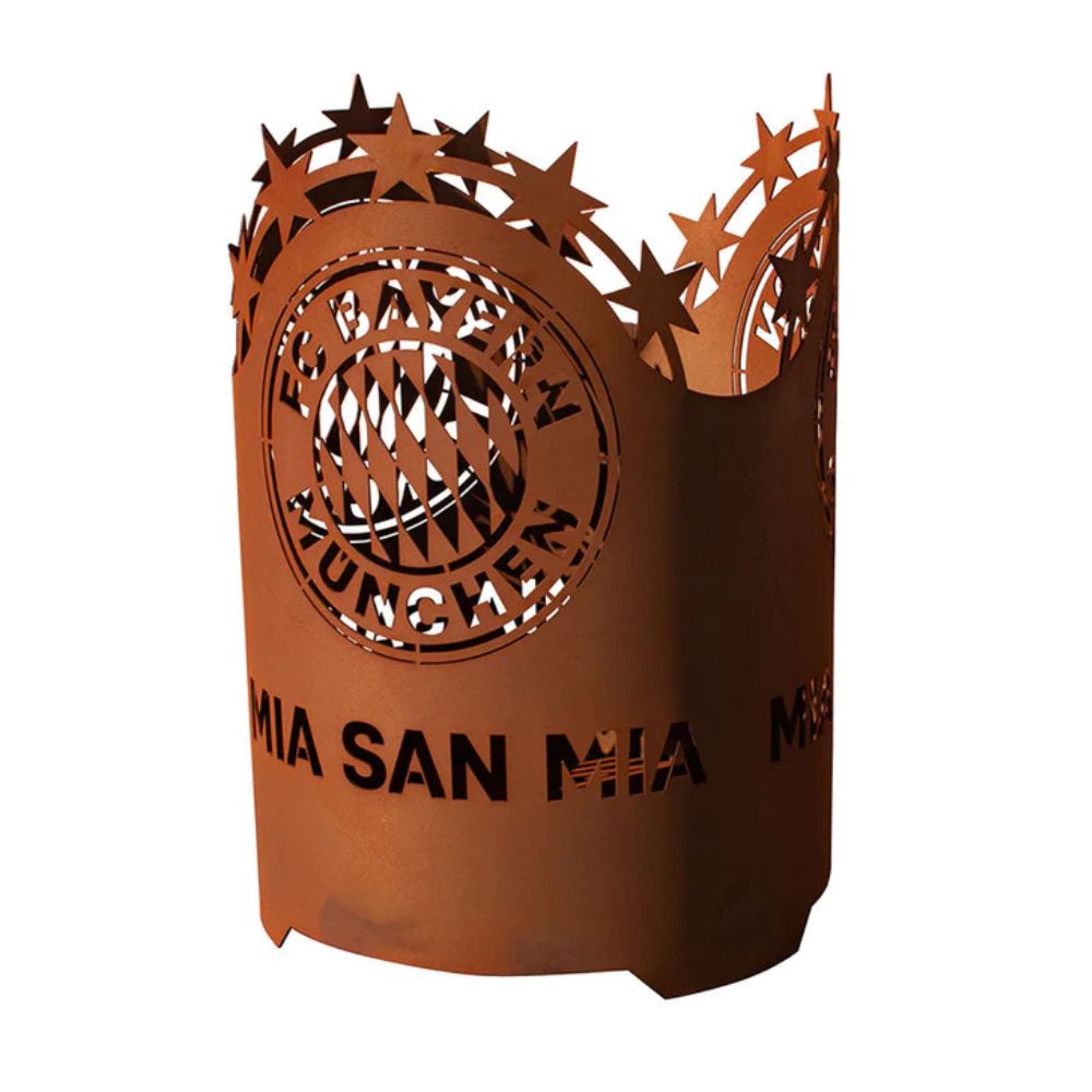 FC Bayern Feuerkorb rund - Mia san Mia im 5 Sterne Edelrost Design Feuerstelle