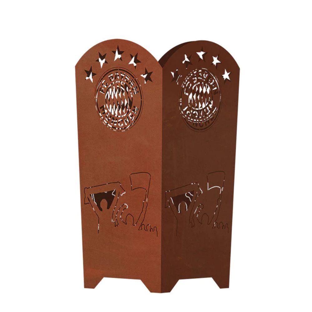 FC Bayern Feuerkorb Siegesfeier mit Fans im 5 Sterne Edelrost Design Fußballdeko