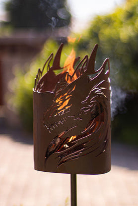 Fackelstab Drachenkopf Edelrost Gartenfackel Feuerstab Feuerkorb-Stab Flammenstab