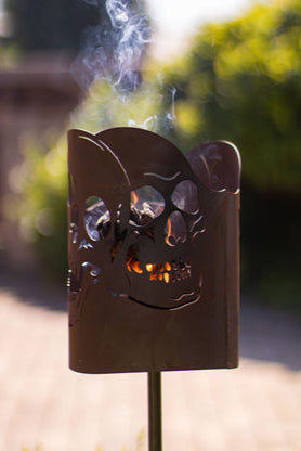 Fackelstab Schädel Edelrost Gartenfackel Feuerstab Feuerkorb-Stab Flammenstab