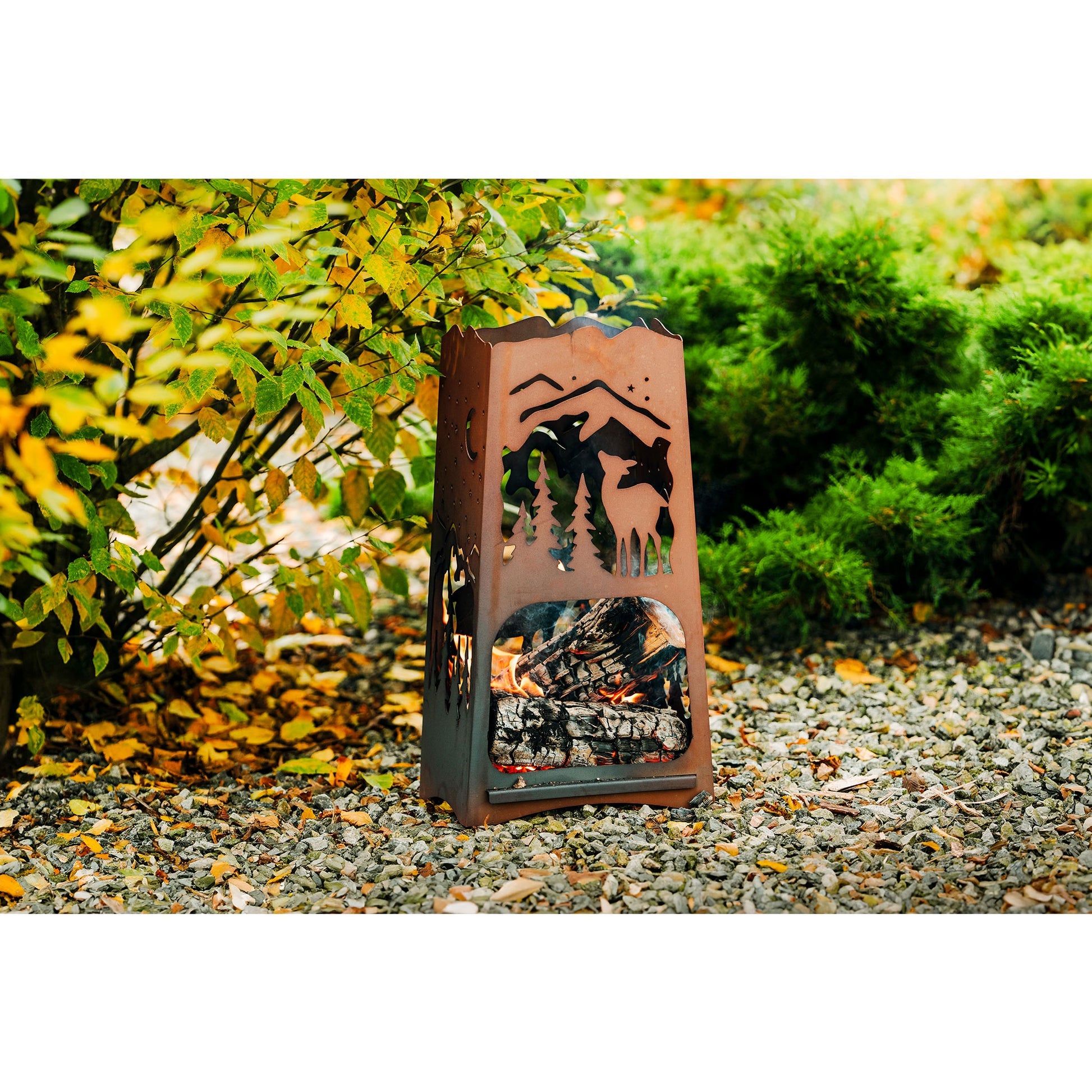 Feuerkorb Wald - Metall Edelrost Feuerstelle mit Waldmotiv, Gartenfeuer Rost