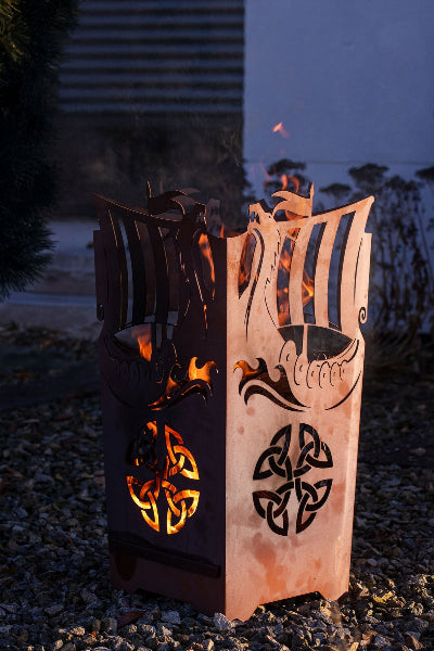 Feuerkorb Wikingerschiff Edelrost Feuerstelle Gartenfeuer Feuerschale Rostdeko