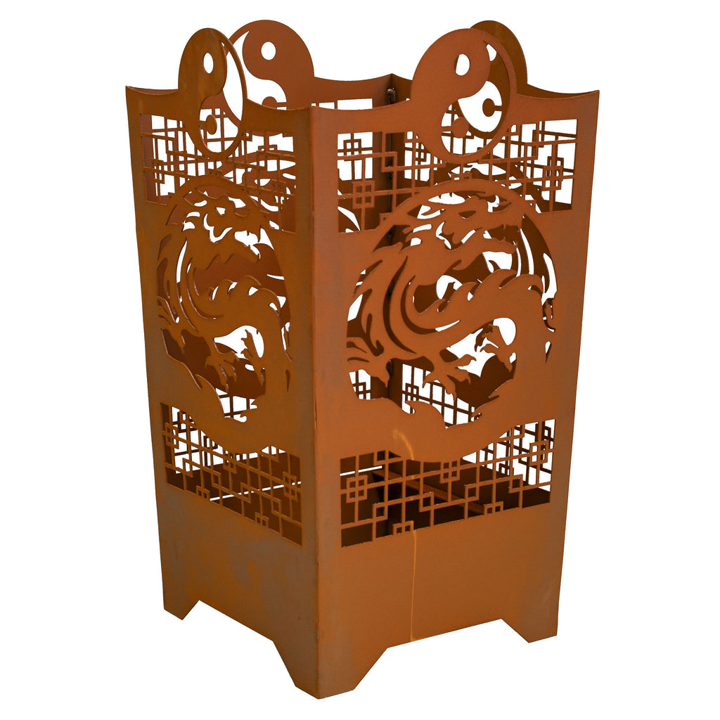 Feuerkorb Asia Drache - Edelrost Feuerstelle Drachen-Motiv Drachenfeuer Rost