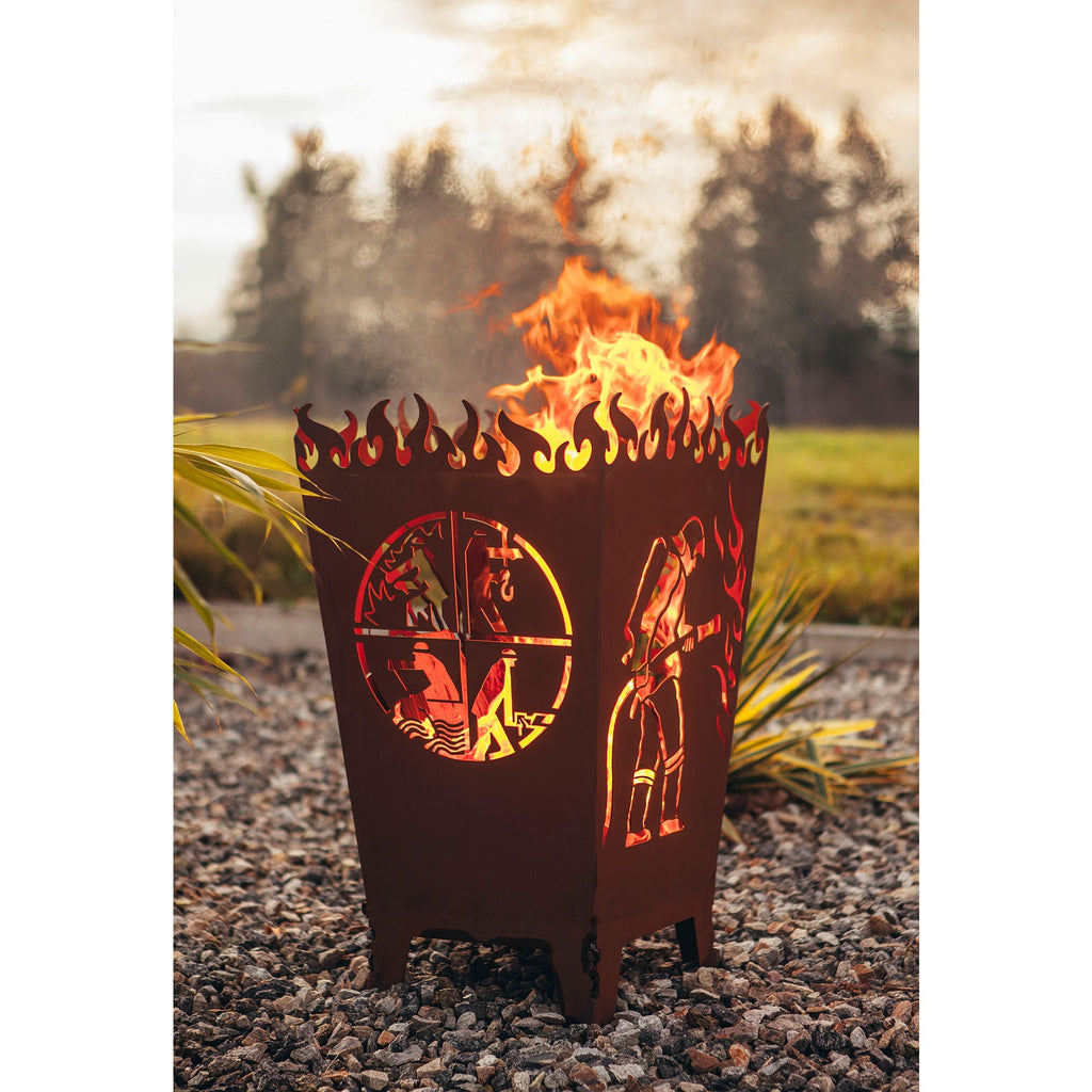 Feuerkorb Feuerwehr Motiv - Feuerstelle im Edelrostdesign Garten-Feuerstelle