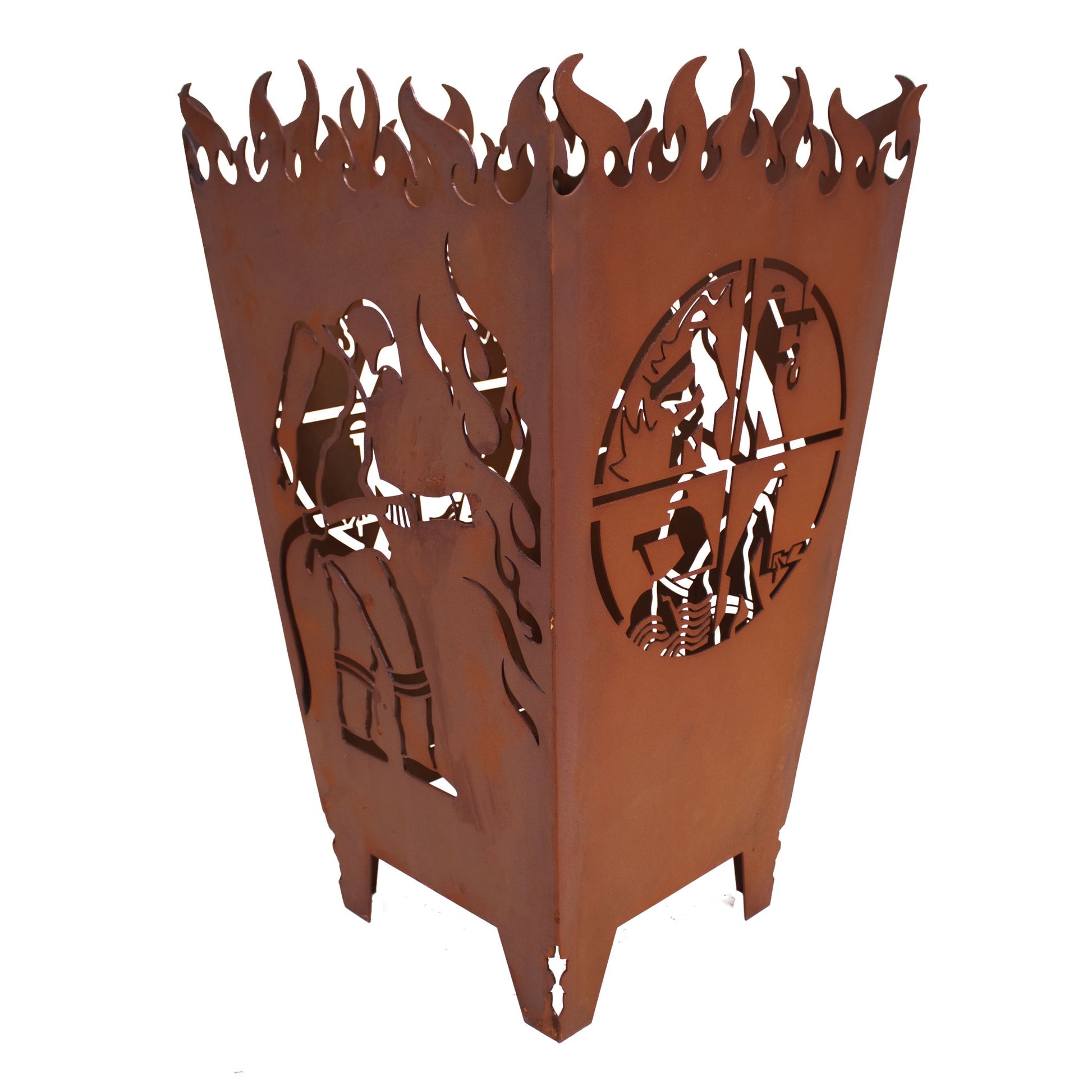 Feuerkorb Feuerwehr Motiv - Feuerstelle im Edelrostdesign Garten-Feuerstelle