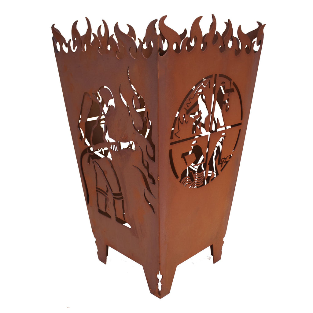 Feuerkorb Feuerwehr Motiv - Feuerstelle im Edelrostdesign Garten-Feuerstelle