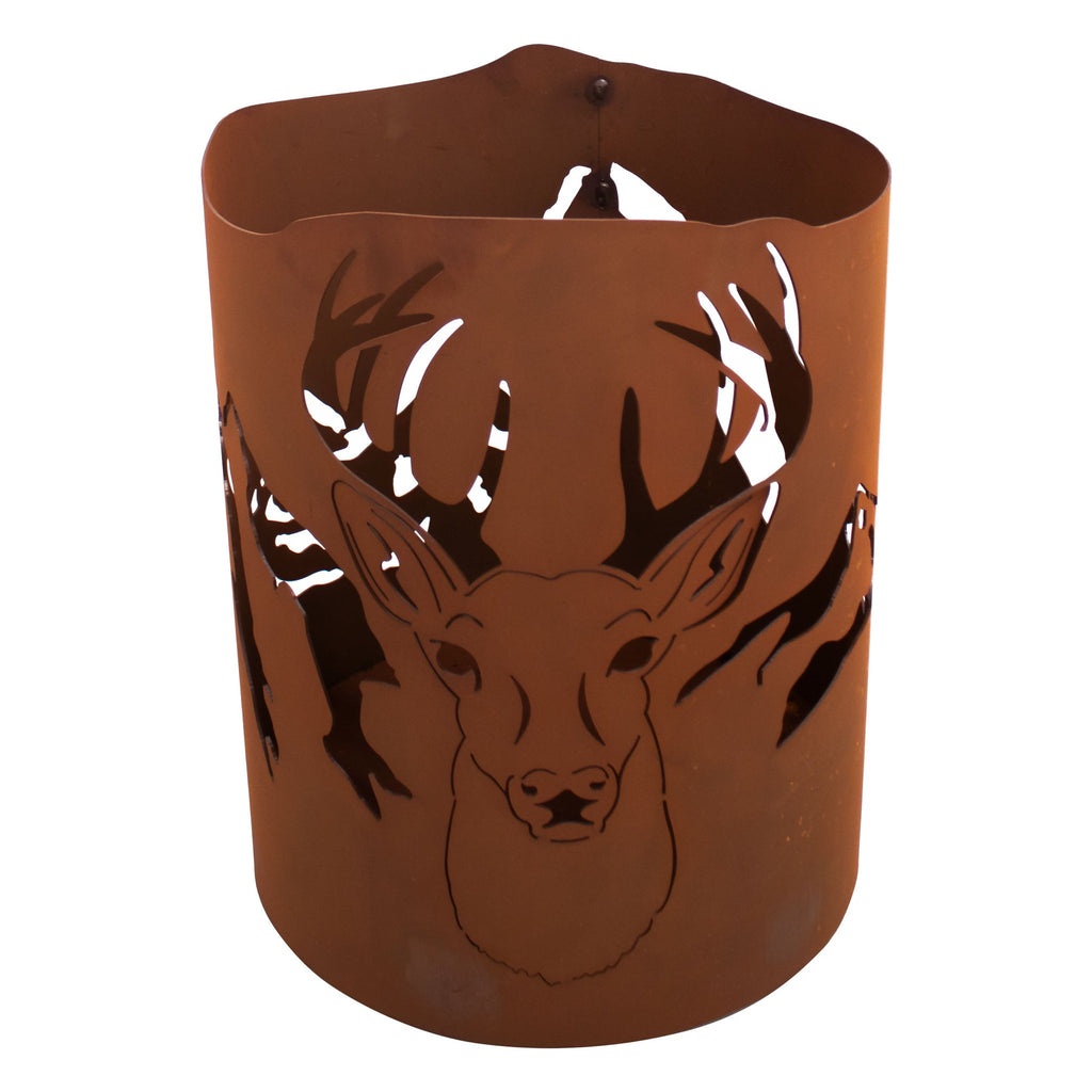 Feuerkorb aus Metall mit Hirsch Motiv im Edelrost Design Feuersäule Feuerstelle