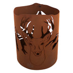 Feuerkorb aus Metall mit Hirsch Motiv im Edelrost Design Feuersäule Feuerstelle