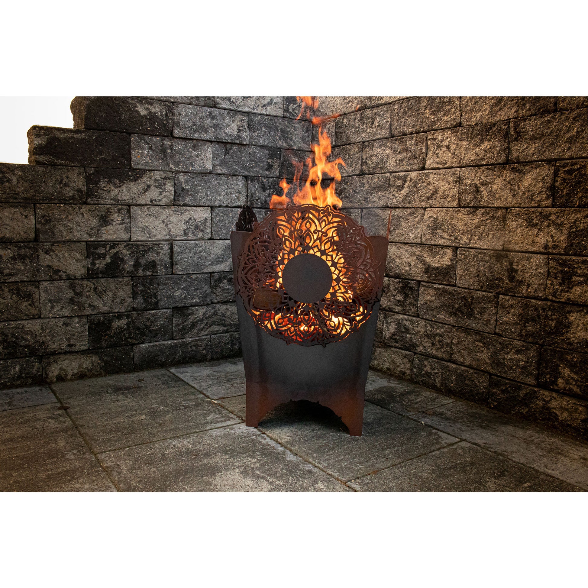 Feuerkorb aus Metall im Mandala Design aus Edelrost Rostdeko Garten Feuerstelle