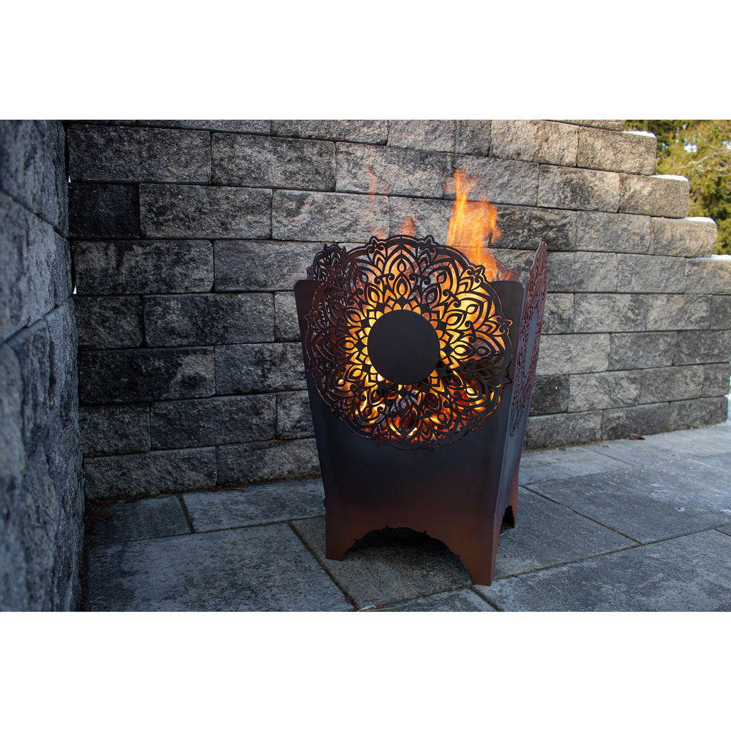 Feuerkorb aus Metall im Mandala Design aus Edelrost Rostdeko Garten Feuerstelle