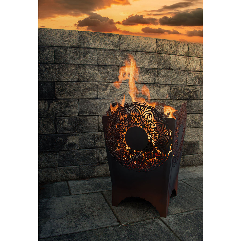 Feuerkorb aus Metall im Mandala Design aus Edelrost Rostdeko Garten Feuerstelle