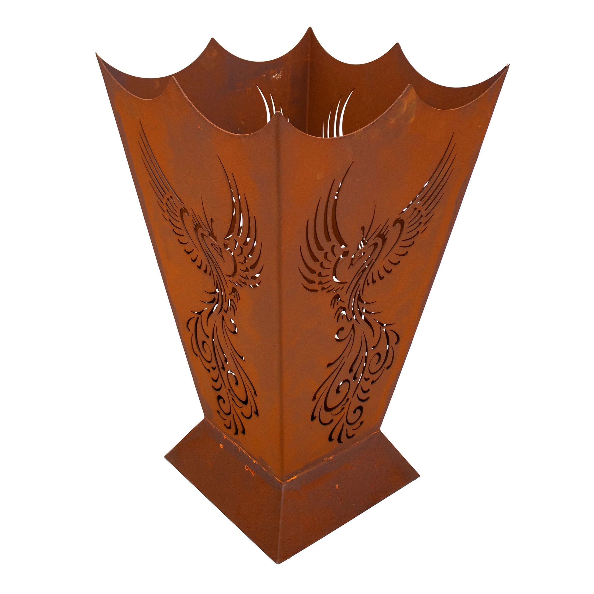 Feuerkorb Phönix aus Metall im Edelrost Design Feuerstelle Feuersäule