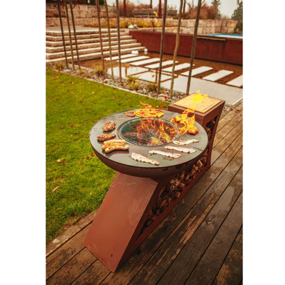 Grill Grillstelle Feuerstelle Holzkohlegrill XL L-Form mit Holzlege
