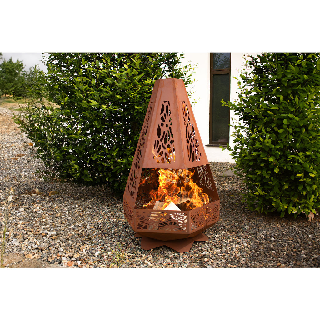 Flammenturm - Feuerstelle Metall Edelrost Gartendeko Holzfeuerstelle