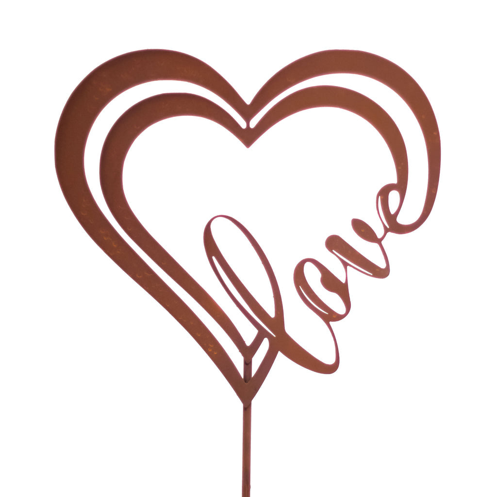 Gartenstab Doppelherz Love aus Metall Gartenstecker Liebe Edelrost, Gartendeko