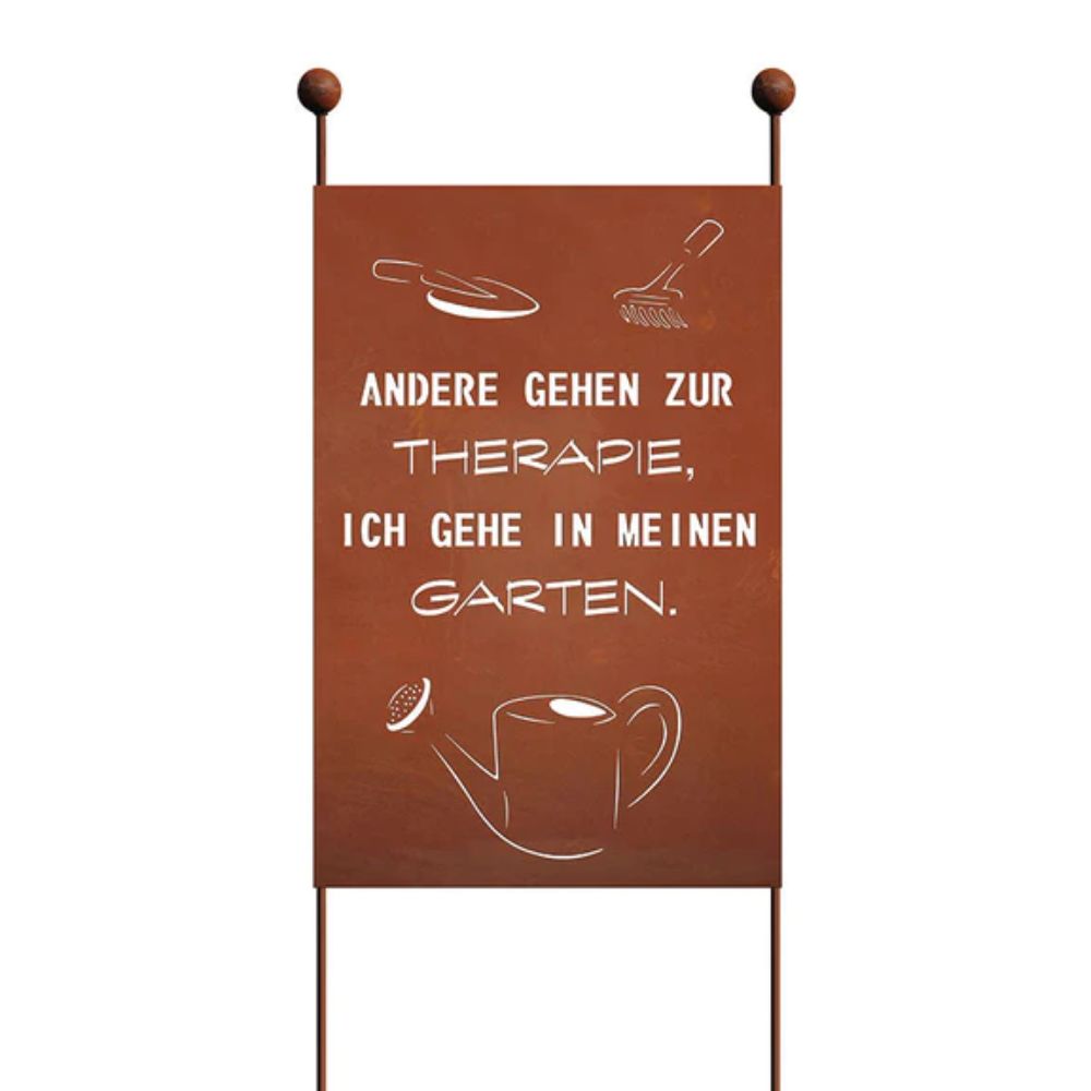 Gartenstecker XL aus Edelrost mit Therapie Spruch Spruchtafel Garten Rostdeko