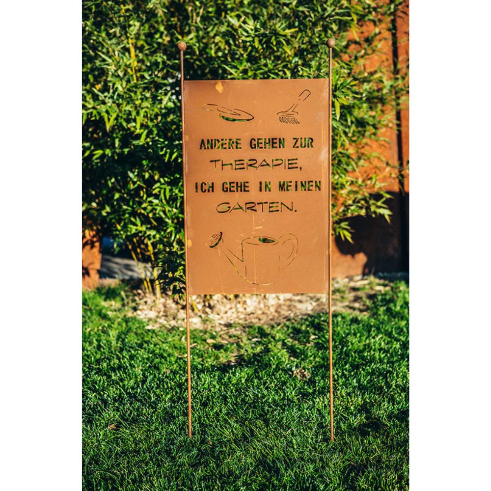 Gartenstecker XL aus Edelrost mit Therapie Spruch Spruchtafel Garten Rostdeko