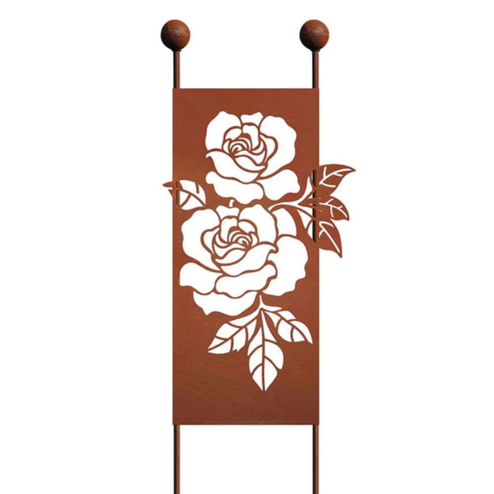 Gartenstecker XL aus Edelrost mit Rosen Motiv Gartendeko Rost Deko Gartenschild
