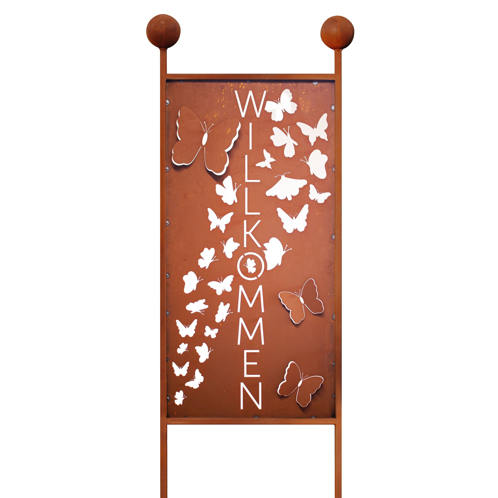 Gartenstecker XL Schmetterlinge Willkommen aus Edelrost Eingangsdeko Rost Deko