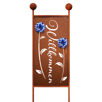 Gartenstecker Willkommen, Blütenfarbe Blau