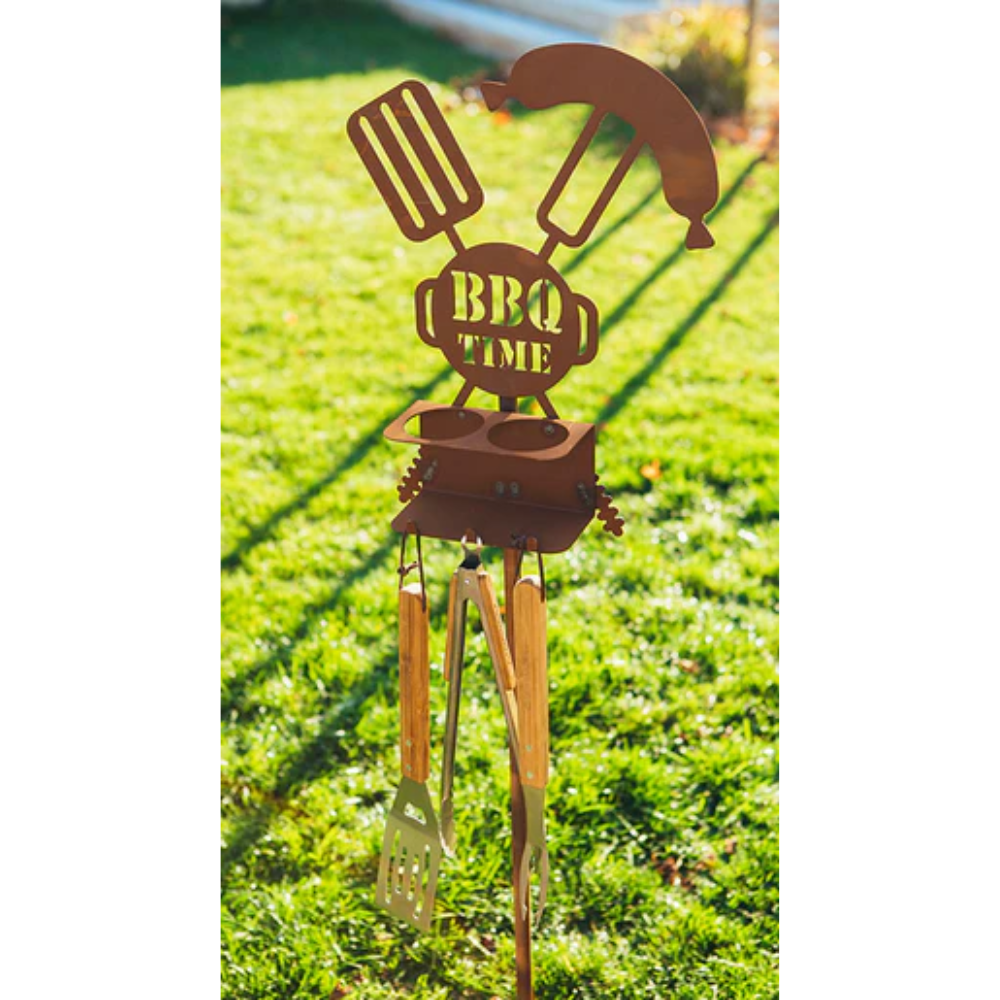 Gartenstab - BBQ-Time aus Metall im Edelrost Design Gartenstecker aus Rost