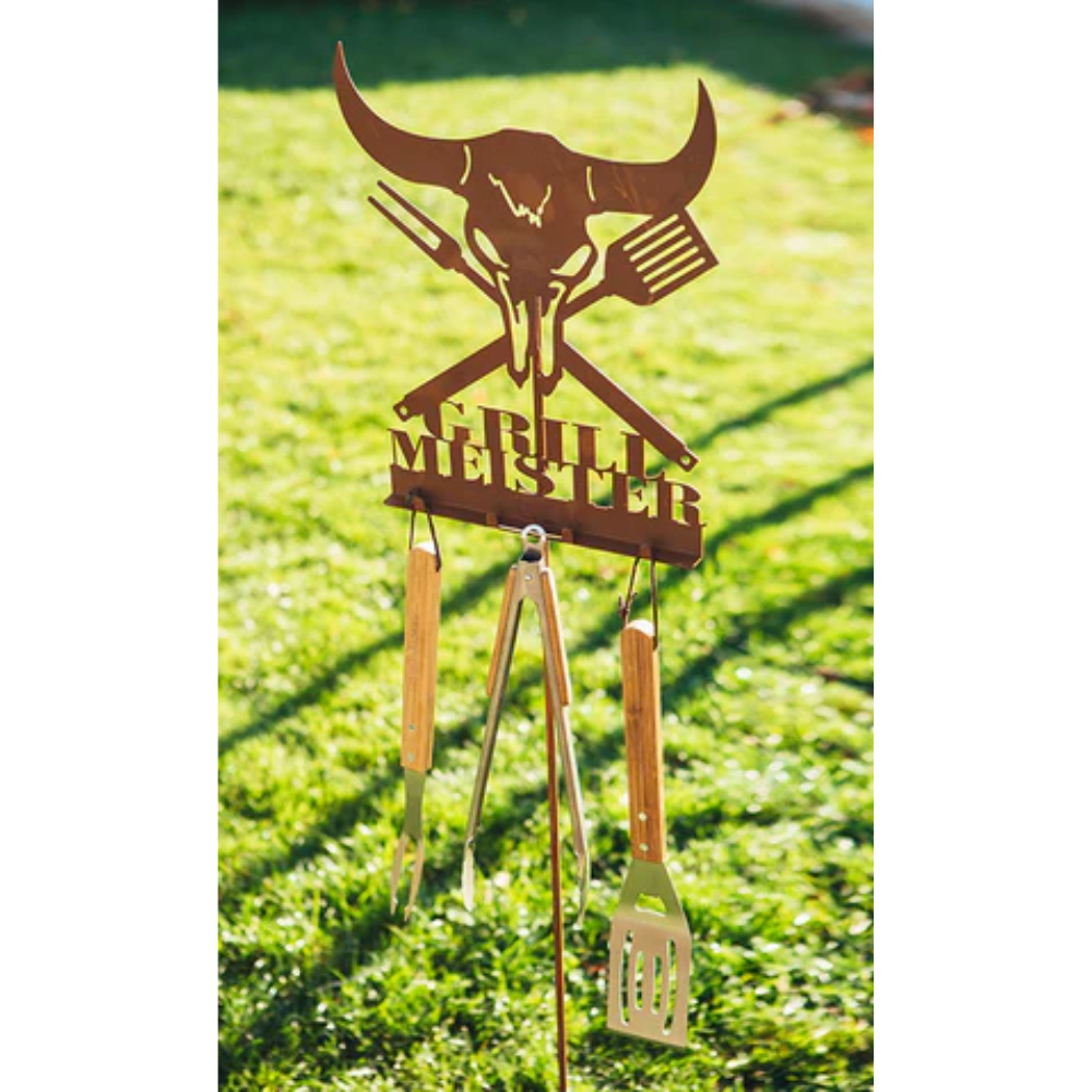 Gartenstab - Grill Meister aus Metall im Edelrost Design Gartenstecker aus Rost