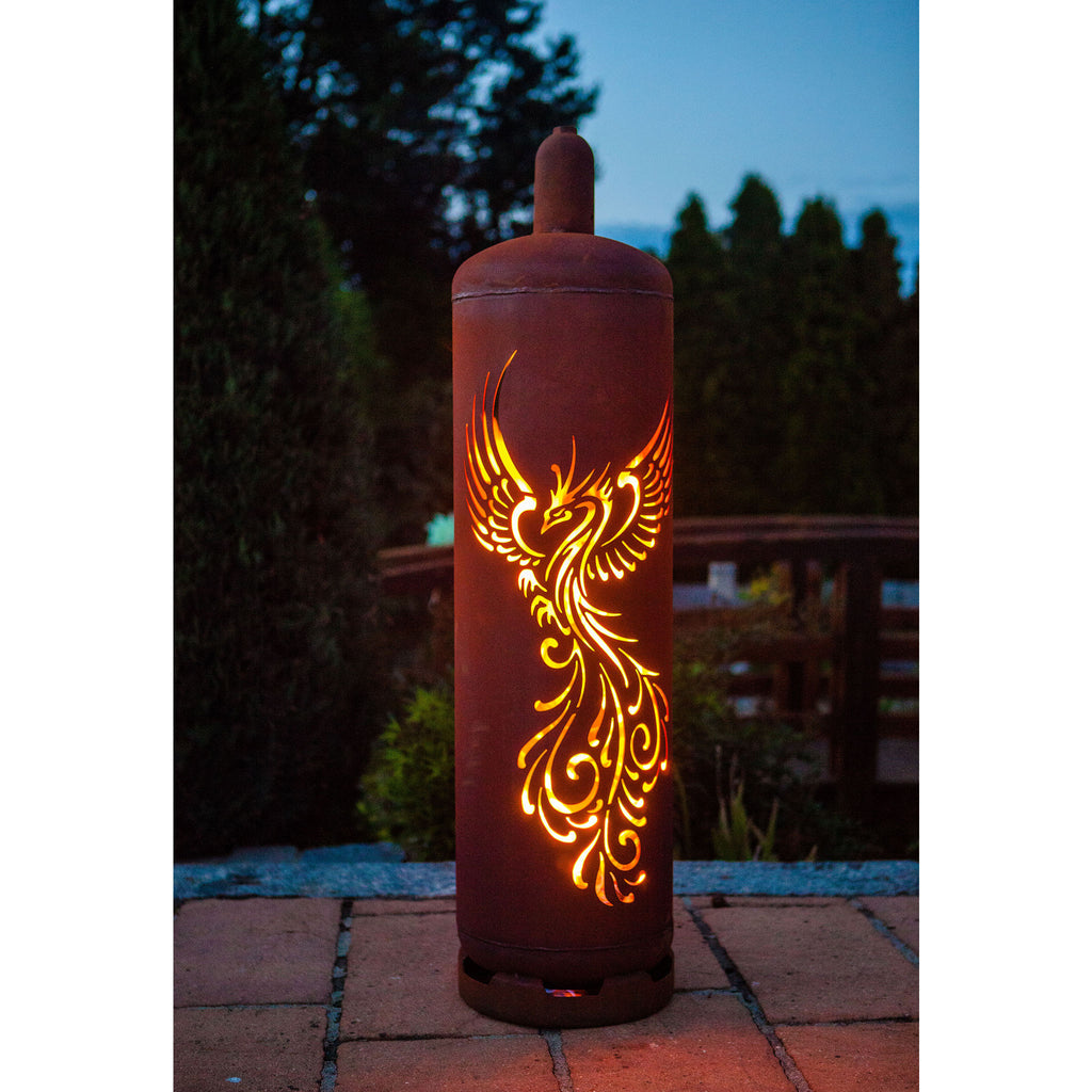 Gasflasche Phönix - Edelrost Feuersäule 128 cm Feuertonne Metall Echtrost